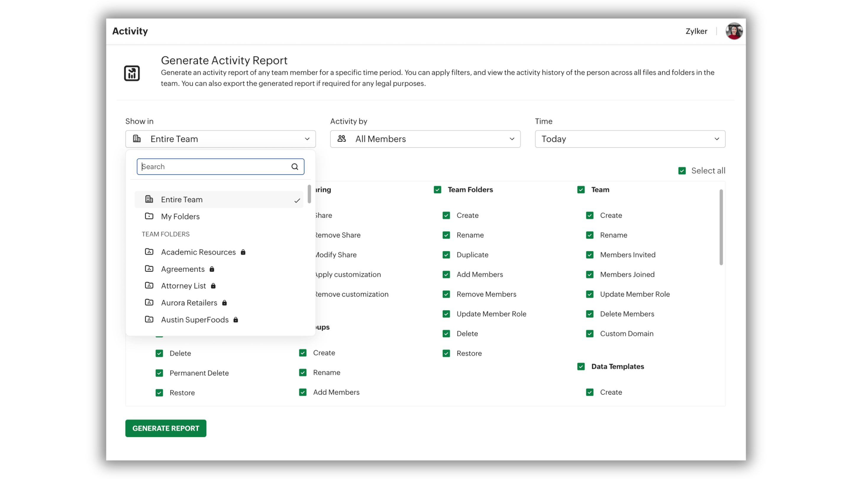 screenshot of Zoho WorkDrive